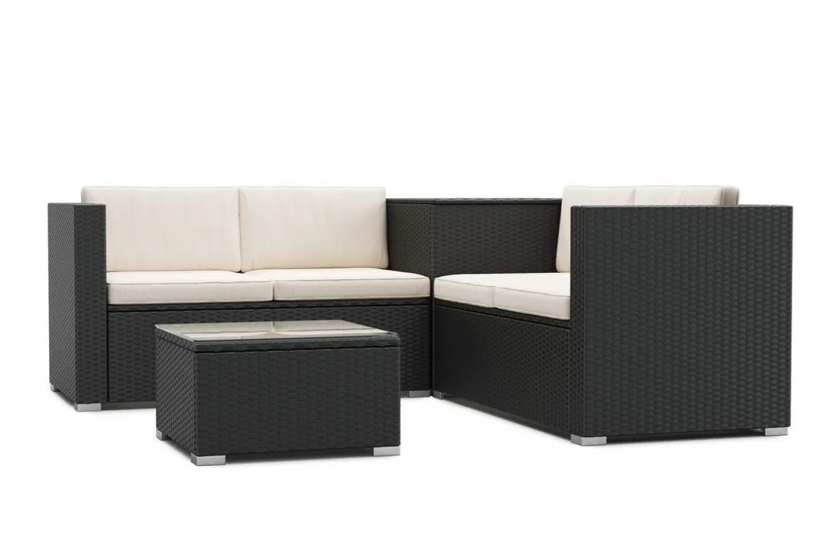 Rattanlounge SAN MARINO schwarz/beige