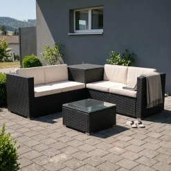 Rattanlounge SAN MARINO schwarz/beige