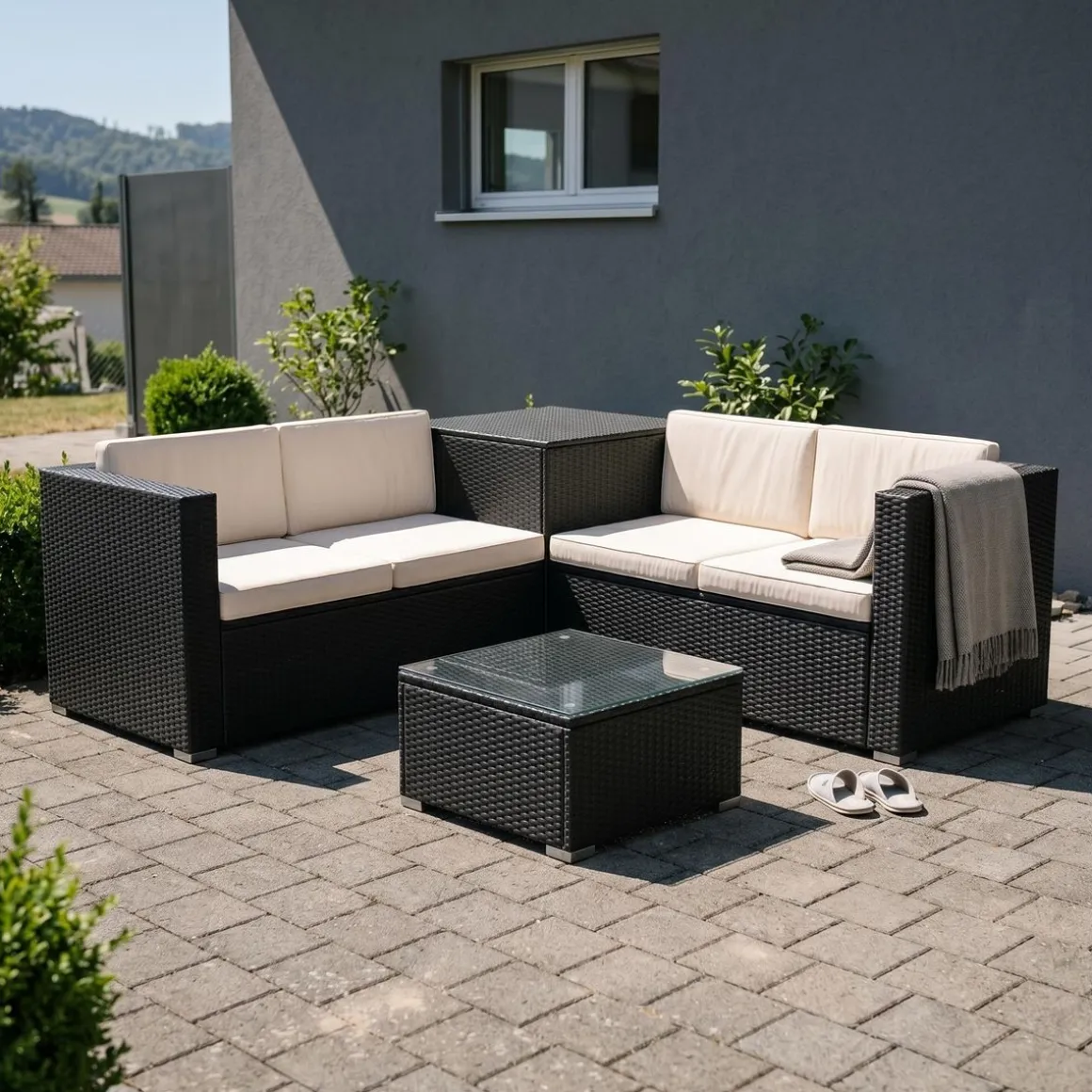 Rattanlounge SAN MARINO schwarz/beige