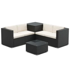 Rattanlounge SAN MARINO schwarz/beige