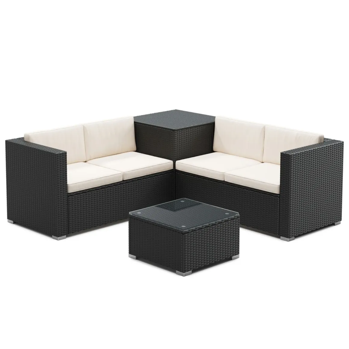 Rattanlounge SAN MARINO schwarz/beige