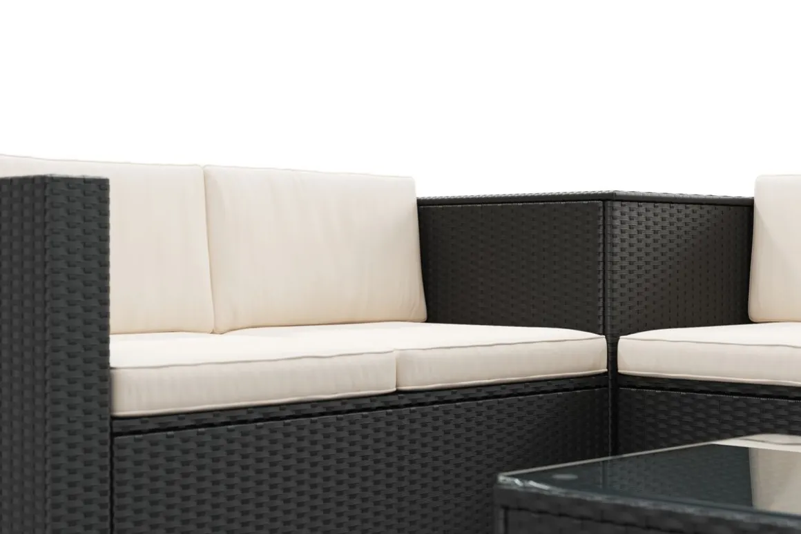 Rattanlounge SAN MARINO schwarz/beige