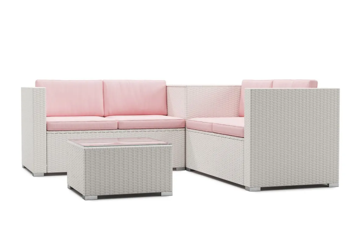 Rattanlounge SAN MARINO weiss/rosa