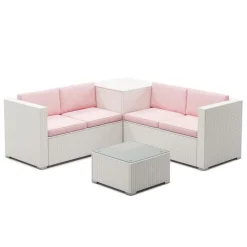 Rattanlounge SAN MARINO weiss/rosa