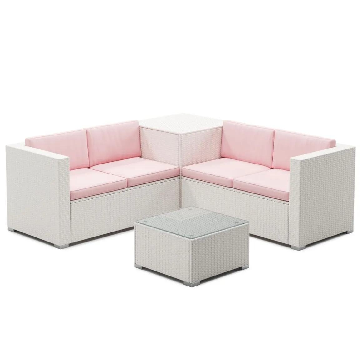 Rattanlounge SAN MARINO weiss/rosa