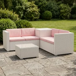 Rattanlounge SAN MARINO weiss/rosa