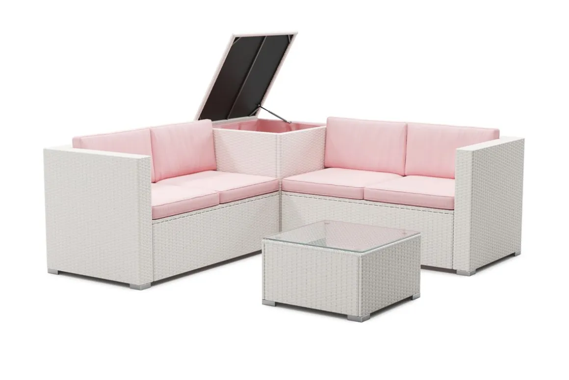 Rattanlounge SAN MARINO weiss/rosa