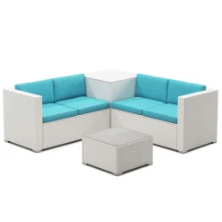 Rattanlounge SAN MARINO weiss/türkis