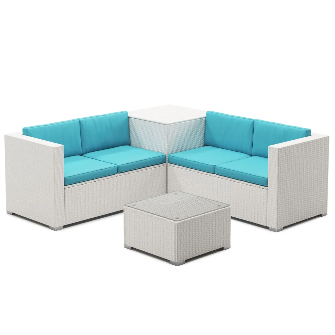 Rattanlounge SAN MARINO weiss/türkis