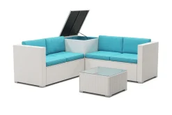 Rattanlounge SAN MARINO weiss/türkis