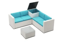Rattanlounge SAN MARINO weiss/türkis
