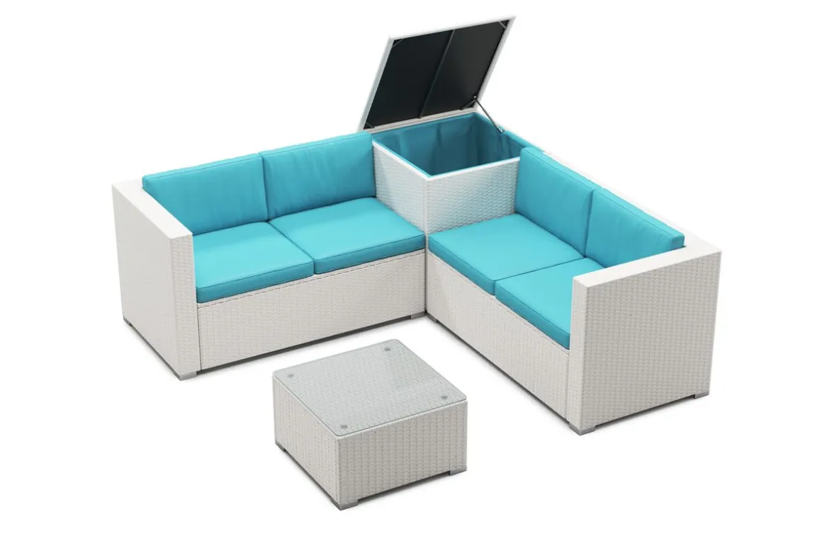 Rattanlounge SAN MARINO weiss/türkis