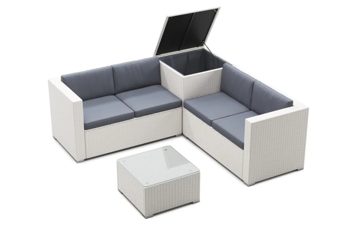 Rattanlounge SAN MARINO weiss/anthrazit