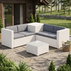 Rattanlounge SAN MARINO weiss/anthrazit