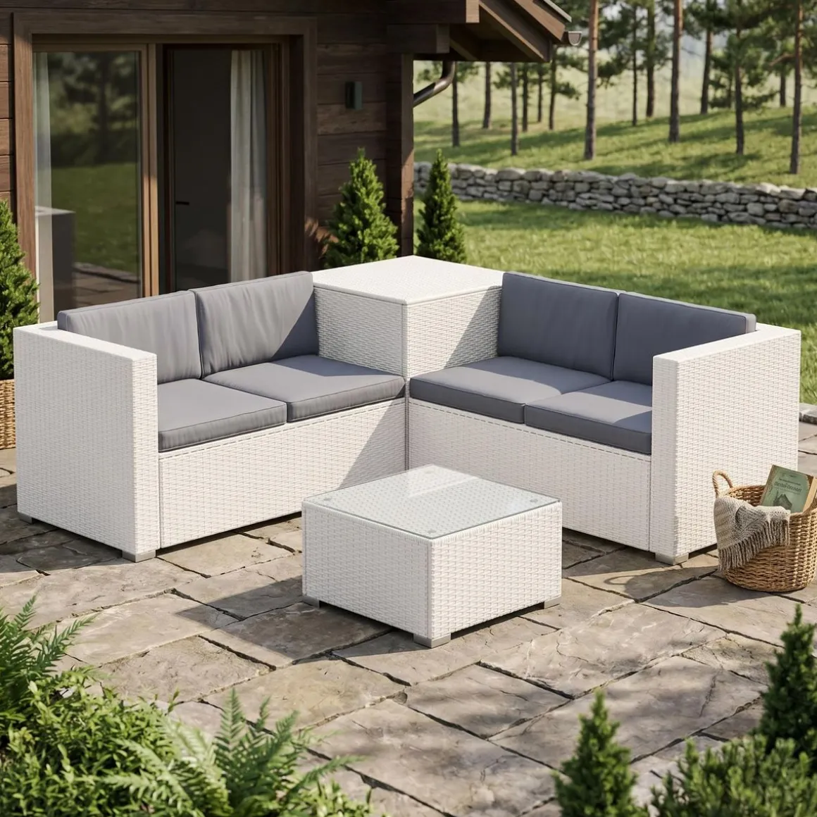 Rattanlounge SAN MARINO weiss/anthrazit