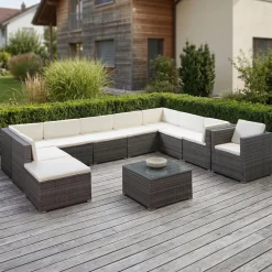 Rattanlounge SANTORINI grau/beige
