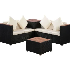 Rattanlounge SENJA schwarz/beige