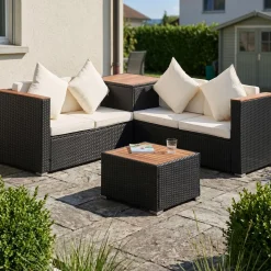 Rattanlounge SENJA schwarz/beige
