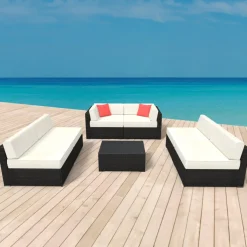 Rattanlounge SYDNEY schwarz/weiss