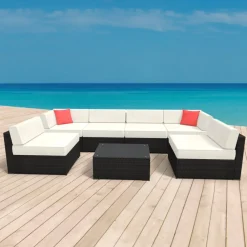 Rattanlounge SYDNEY schwarz/weiss
