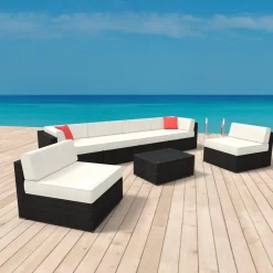 Rattanlounge SYDNEY schwarz/weiss