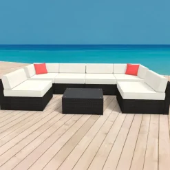 Rattanlounge SYDNEY schwarz/weiss
