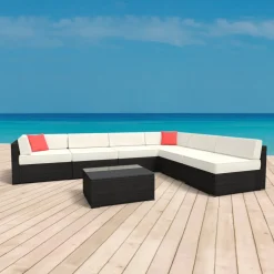 Rattanlounge SYDNEY schwarz/weiss