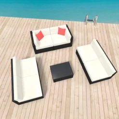 Rattanlounge SYDNEY schwarz/weiss