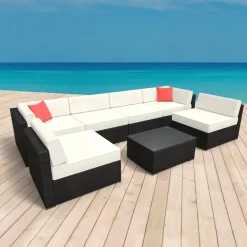 Rattanlounge SYDNEY schwarz/weiss