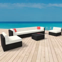 Rattanlounge SYDNEY schwarz/weiss