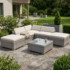 Rattanlounge TEXAS grau/weiss