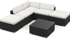 Rattanlounge TEXAS schwarz/weiss