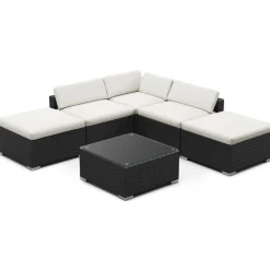 Rattanlounge TEXAS schwarz/weiss