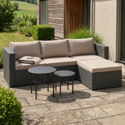 Rattanlounge TUGELA grau/beige