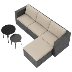 Rattanlounge TUGELA grau/beige