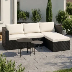 Rattanlounge TUGELA schwarz/creme