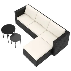 Rattanlounge TUGELA schwarz/creme