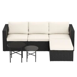 Rattanlounge TUGELA schwarz/creme