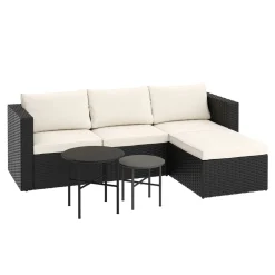 Rattanlounge TUGELA schwarz/creme