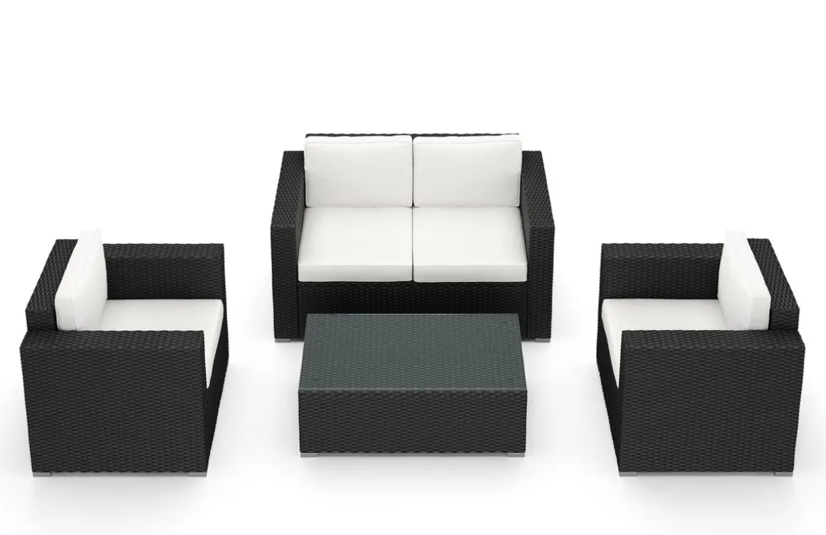 Rattanlounge VENEZIA schwarz/weiss