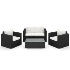 Rattanlounge VENEZIA schwarz/weiss