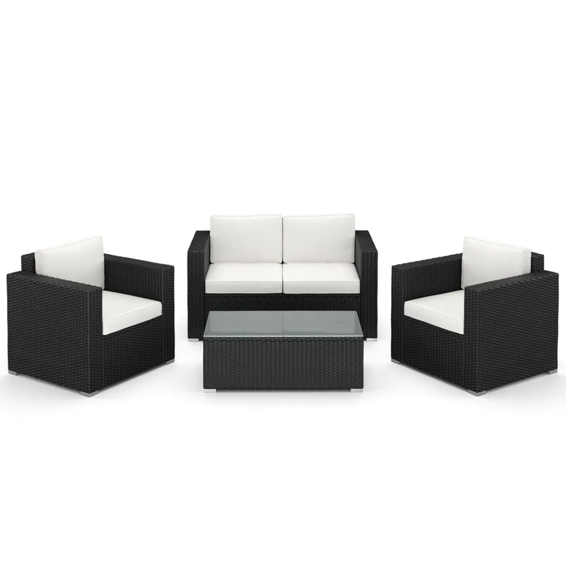 Rattanlounge VENEZIA schwarz/weiss