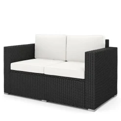 Rattanlounge VENEZIA schwarz/weiss
