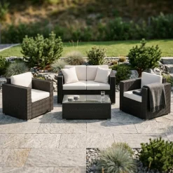 Rattanlounge VENEZIA schwarz/weiss