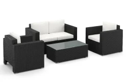 Rattanlounge VENEZIA schwarz/weiss