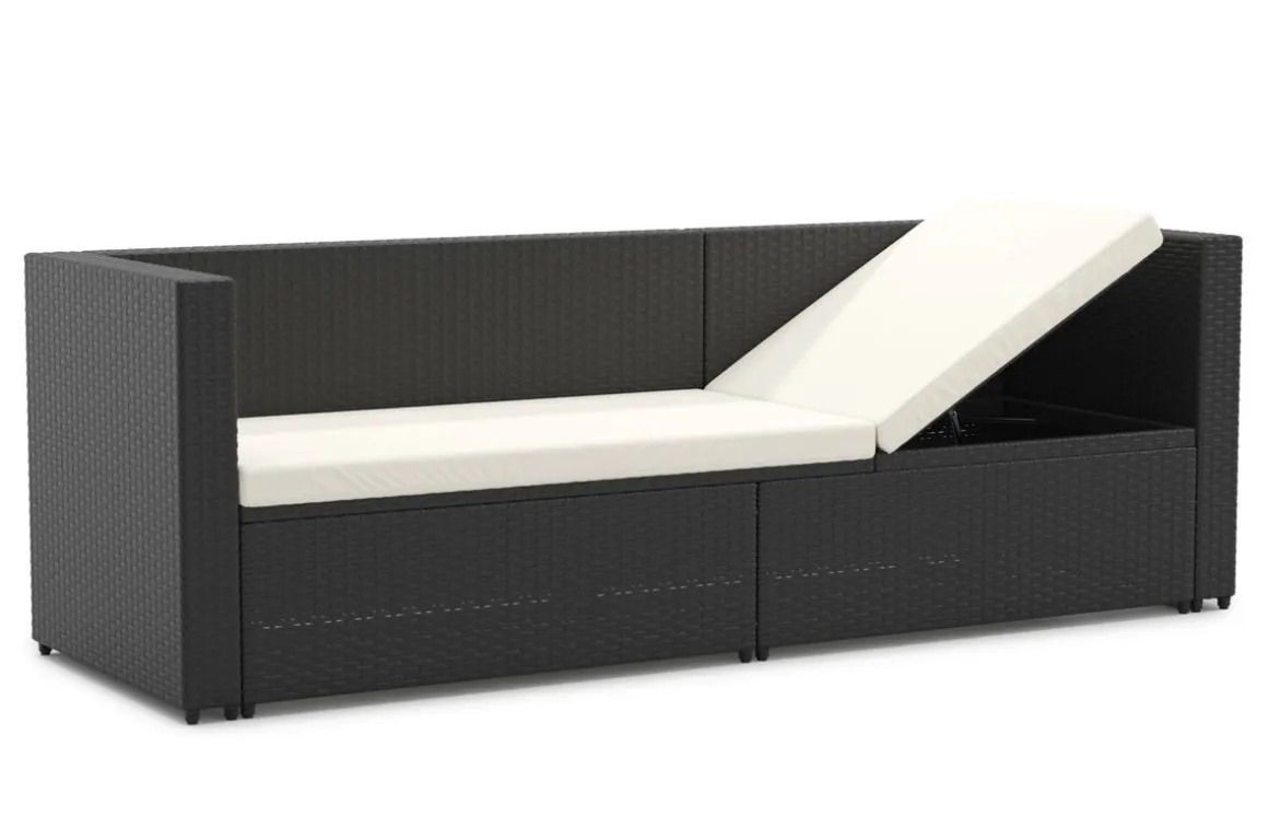 Rattan Sofaliege CAIRNS schwarz/weiss