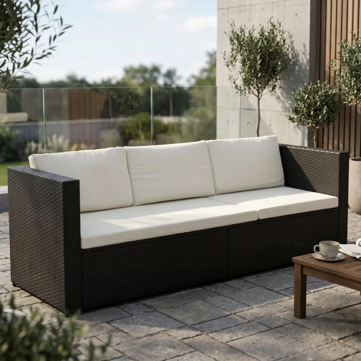 Rattan Sofaliege CAIRNS schwarz/weiss