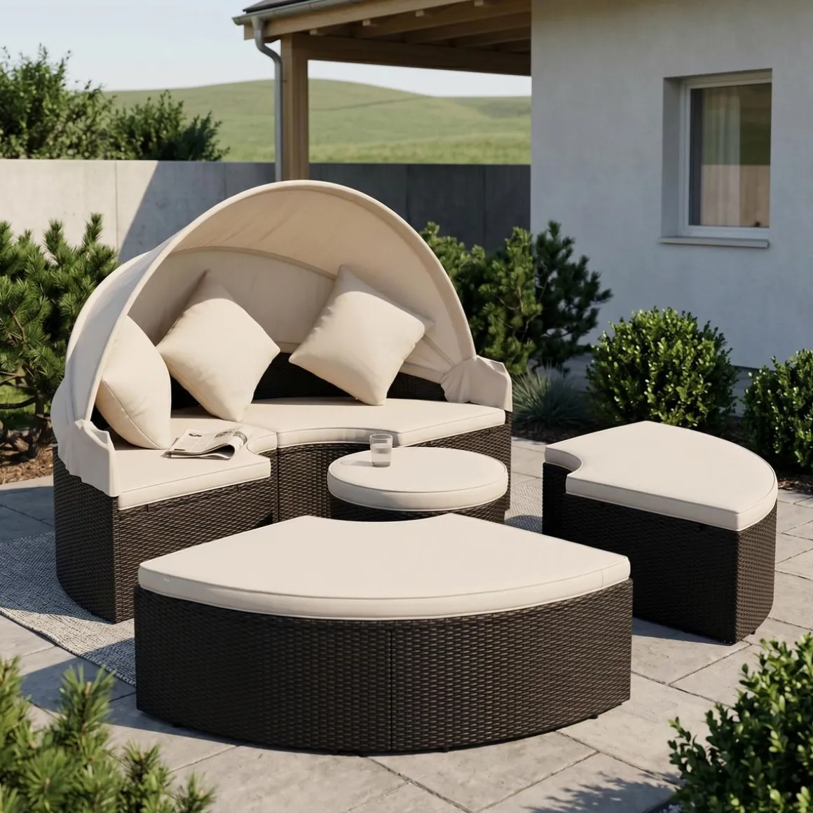 Rattan Sonneninsel CARPI schwarz/beige