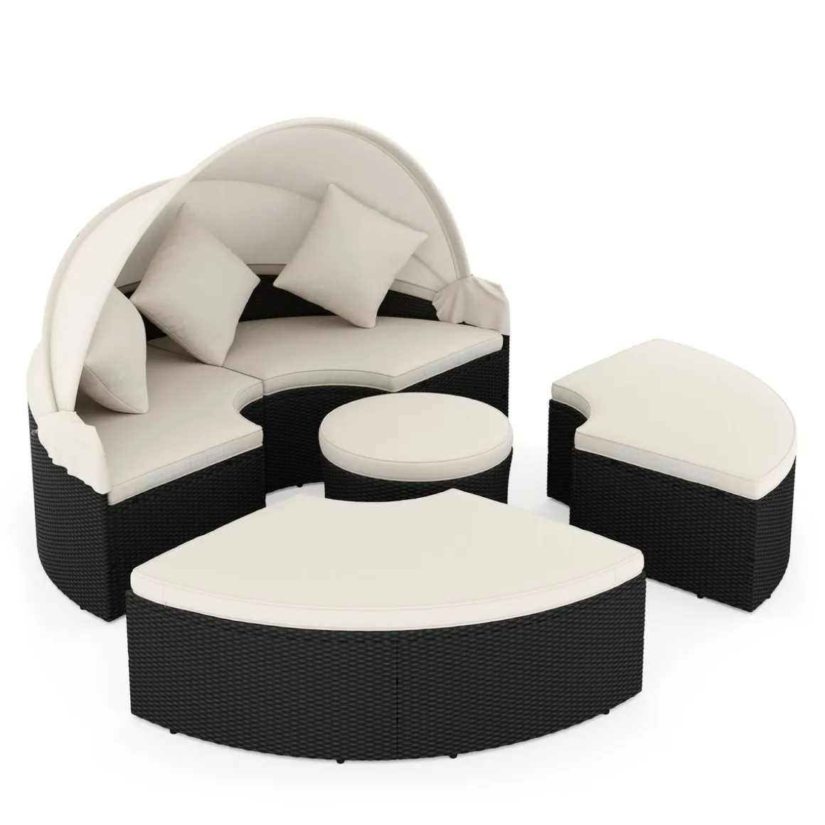 Rattan Sonneninsel CARPI schwarz/beige