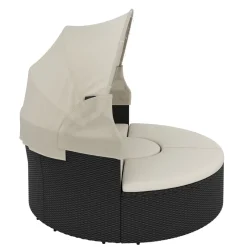 Rattan Sonneninsel mit LED PULA schwarz/beige